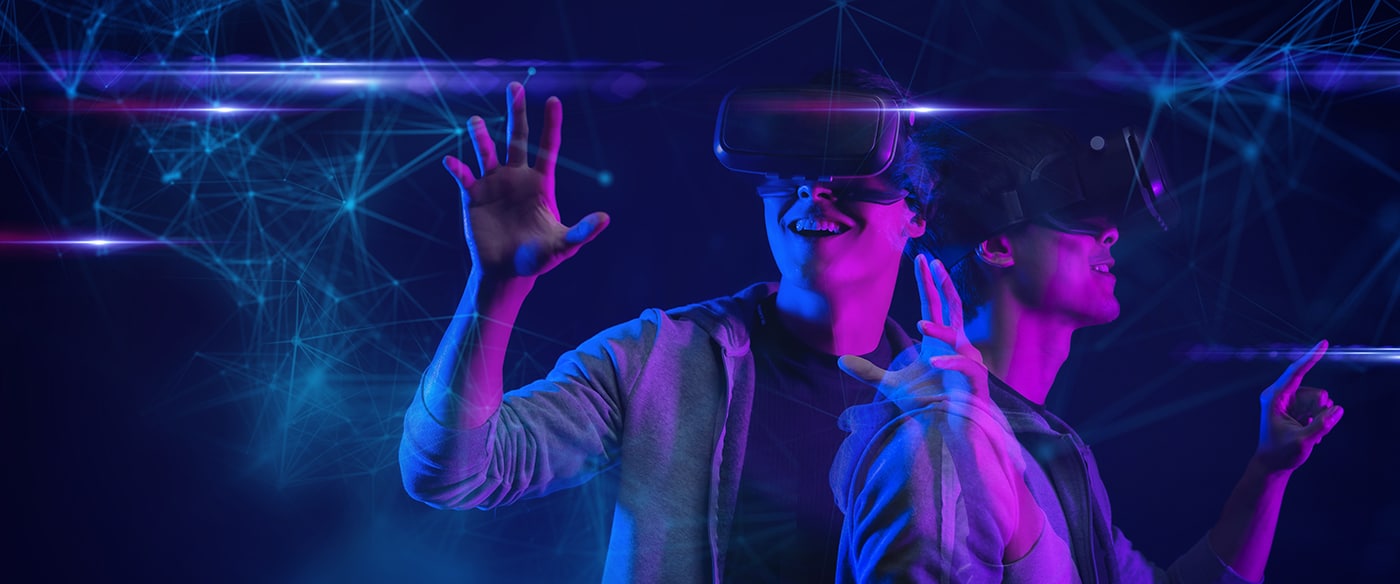 Teenager having fun play VR virtual reality glasses Esport game